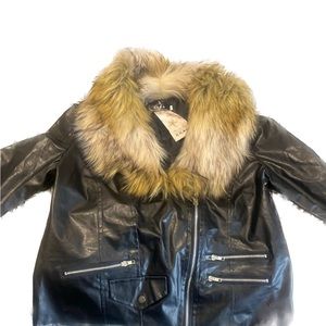 Flower flower black faux leather and fur jacket